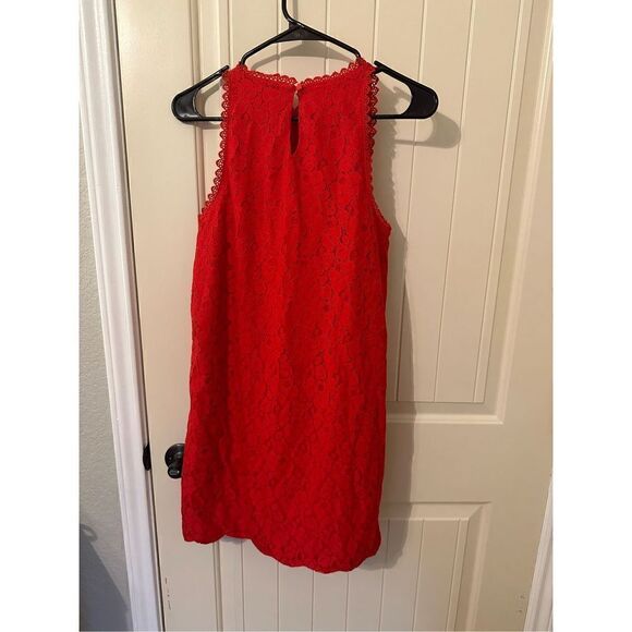Monteau Women’s Red High Neck Lace Dress - Size Medium - 58171 - Picture 7 of 9